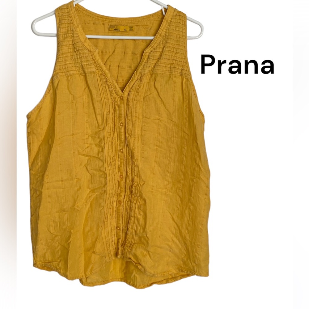 PRANA Nieves yellow button up tank top XL